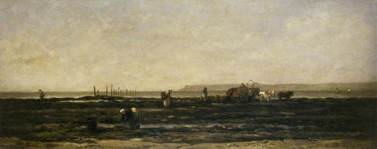 Fisherfolk Gathering Seaweed, Villerville, vintage artwork by Charles-François Daubigny, A3 (16x12") Poster Print
