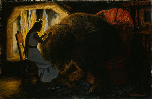 The Princess Picking Lice from the Troll, vintage artwork by Theodor Severin Kittelsen, 12x8" (A4) Poster