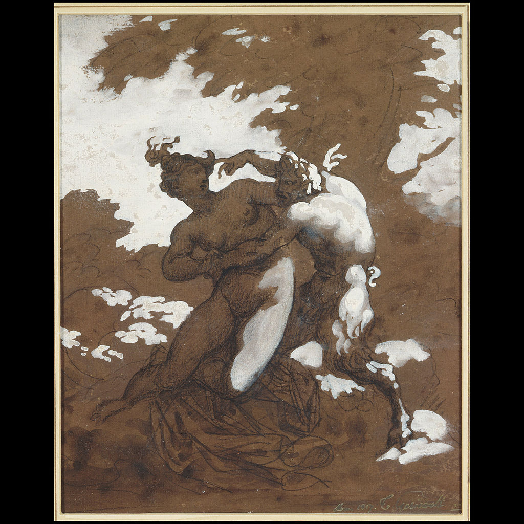 Satyr and Nymph, vintage artwork by Theodore Gericault, 12x8" (A4) Poster