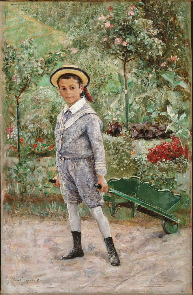 Boy with a Wheelbarrow, vintage artwork by Ernst Josephson, 12x8" (A4) Poster