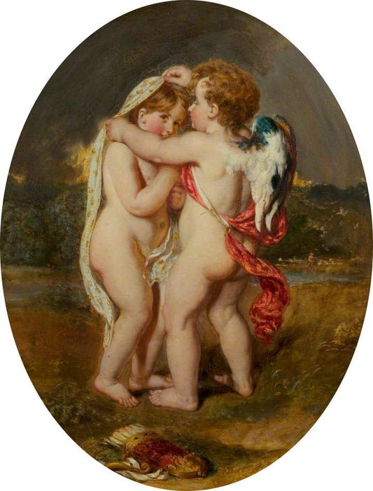 Cupid Sheltering His Darling from the Approaching Storm, vintage artwork by William Etty, A3 (16x12") Poster Print