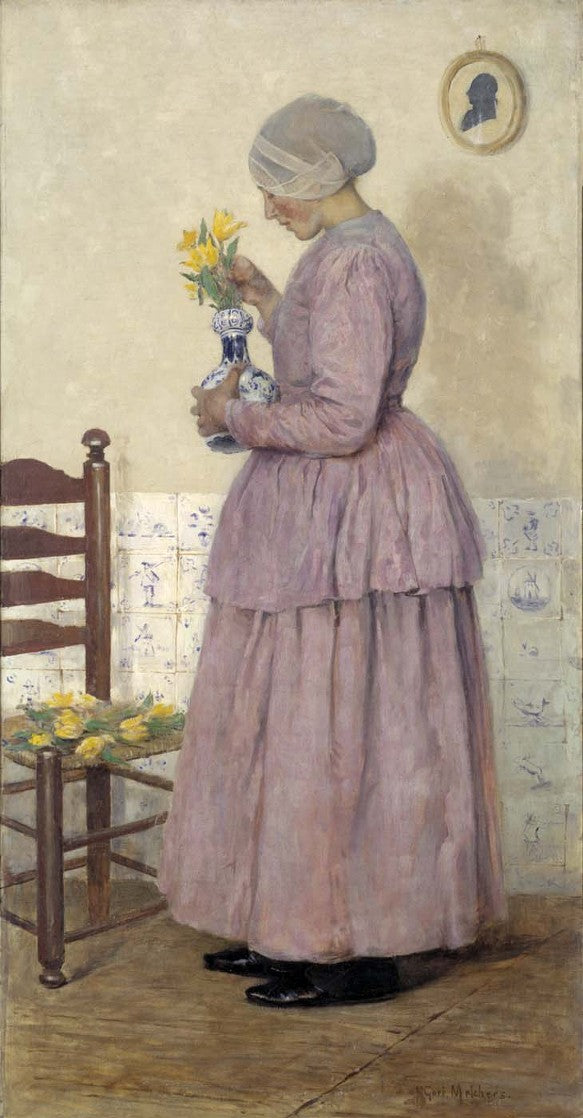 Arranging the Tulips by Gari Melchers,A3(16x12")Poster