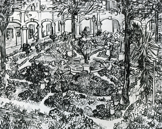 The Courtyard of the Hospital of Arles, vintage artwork by Vincent van Gogh, 12x8" (A4) Poster