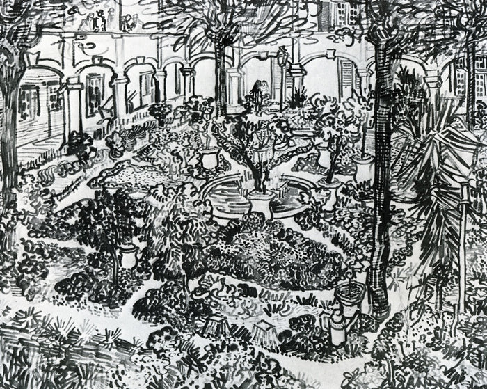 The Courtyard of the Hospital of Arles, vintage artwork by Vincent van Gogh, 12x8