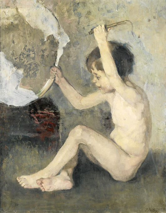 Child with a Hoop, vintage artwork by Periklis Pantazis, 12x8" (A4) Poster