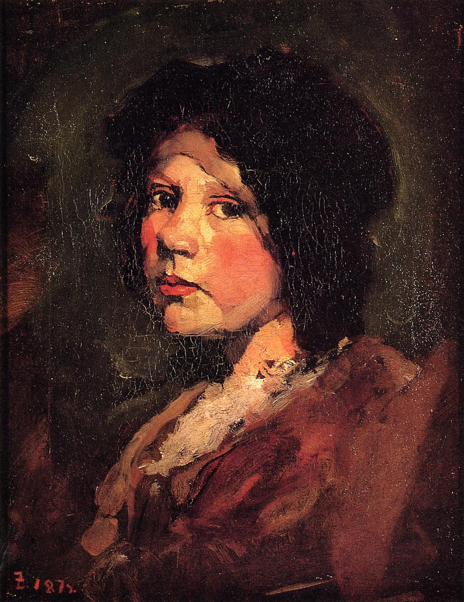 Girl in Black Hood, vintage artwork by Frank Duveneck, 12x8" (A4) Poster