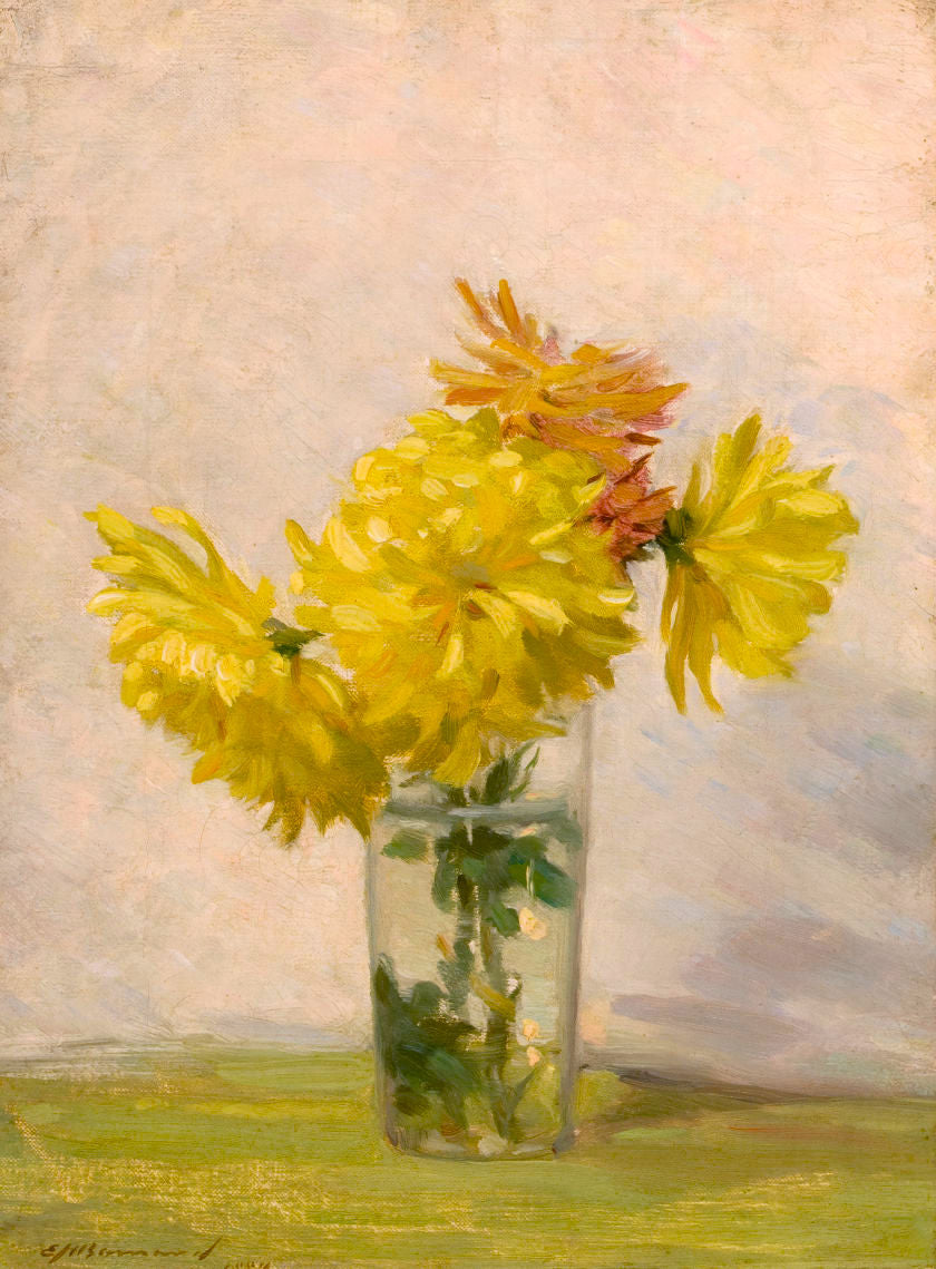 Still Life with Bouquet of Yellow Flowers, vintage artwork by Edward H. Barnard, 12x8" (A4) Poster