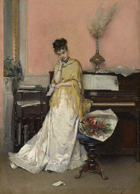 Reverie - The Letter, vintage artwork by Raimundo de Madrazo y Garreta, 12x8" (A4) Poster