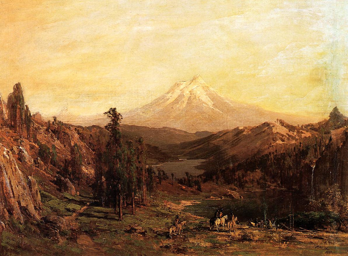 Mount Shasta and Castle Lake, California, vintage artwork by Thomas Hill, 12x8" (A4) Poster