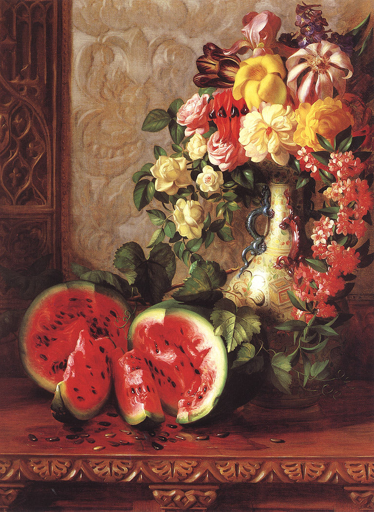 Still Life with Watermelon, vintage artwork by George Henry Hall, 12x8" (A4) Poster