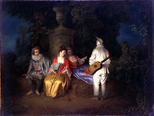 Party of Four, vintage artwork by Jean-Antoine Watteau, 12x8" (A4) Poster
