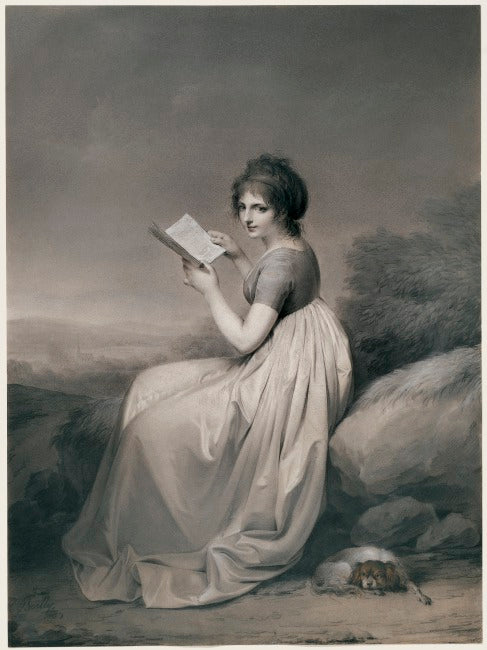 Jeune femme lisant dans un paysage, vintage artwork by Louis-Leopold Boilly, 12x8" (A4) Poster
