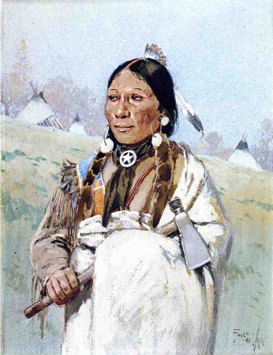 Indian with Tomahawk, vintage artwork by Henry F. Farny, 12x8" (A4) Poster