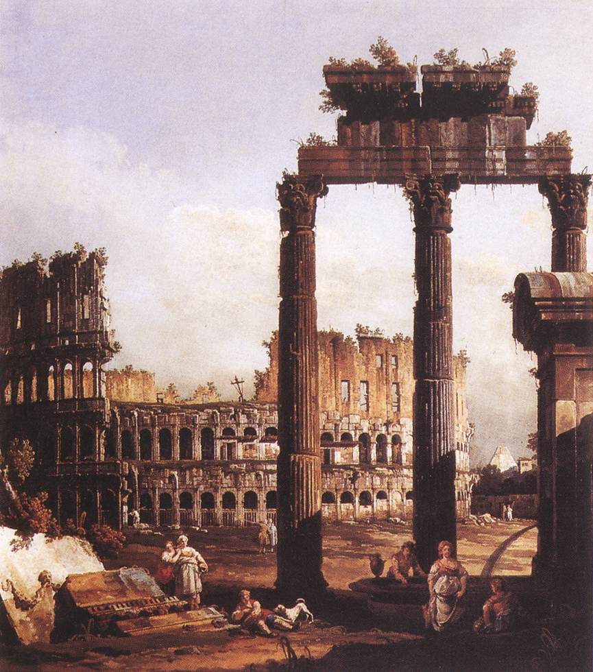 Capriccio with the Colosseum, vintage artwork by Bernardo Bellotto, 12x8" (A4) Poster