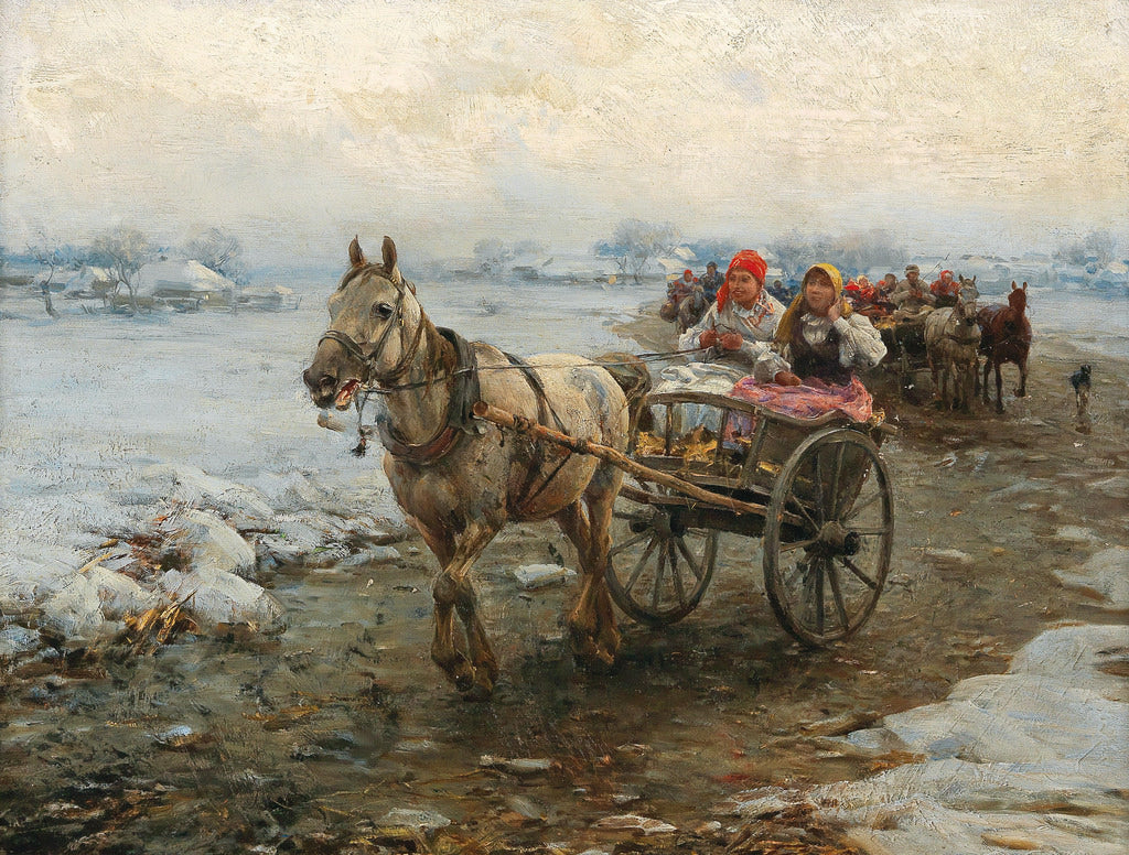 The Coach Journey, vintage artwork by Alfred von Wierusz-Kowalski, 12x8" (A4) Poster