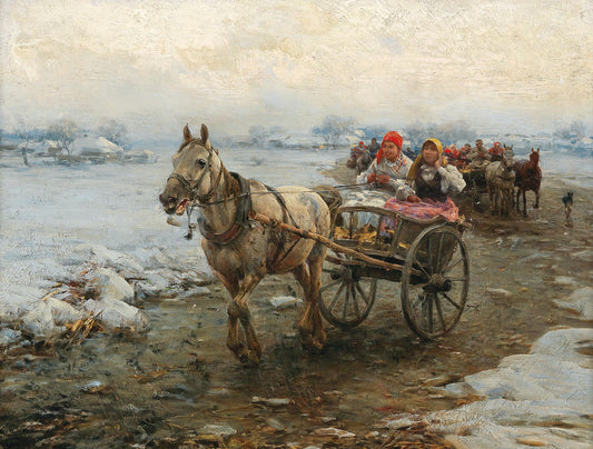 The Coach Journey, vintage artwork by Alfred von Wierusz-Kowalski, 12x8" (A4) Poster