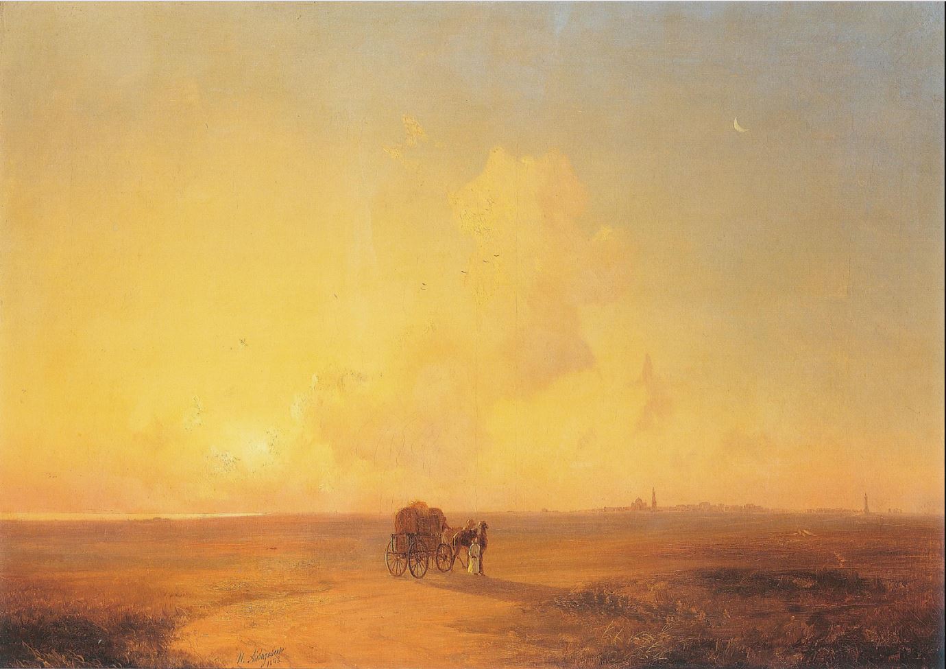 Camel-Cart at Sunset in a Coastal Landscape, vintage artwork by Ivan Constantinovich Aivazovsky, A3 (16x12") Poster Print