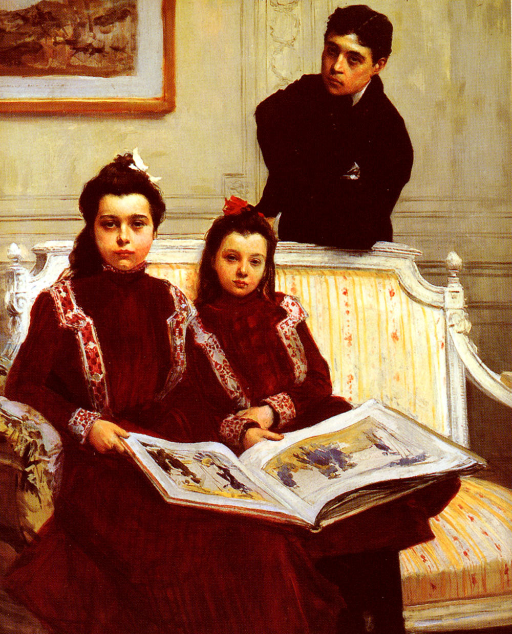 d his two Sisters admiring a Sketch Book by Francois Flameng,A3(16x12")Poster