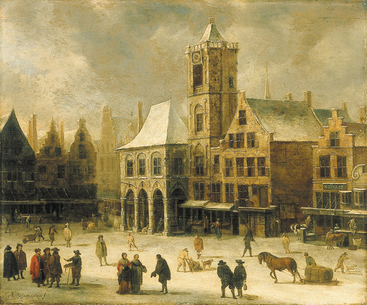 The Old Town Hall on Dam Square, vintage artwork by Jan Abrahamsz Beerstraten, 12x8" (A4) Poster