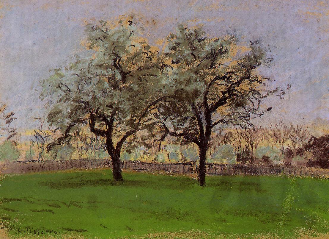 Apples Trees at Pontoise, vintage artwork by Camille Pissarro, 12x8" (A4) Poster