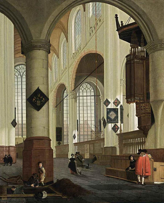 Interior of the Oude Kerk in Delft, vintage artwork by Cornelis de Man, 12x8" (A4) Poster