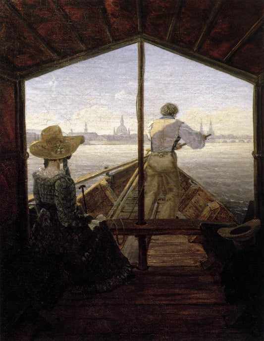 A Gondola on the Elbe near Dresden, vintage artwork by Carl Gustav Carus, 12x8" (A4) Poster