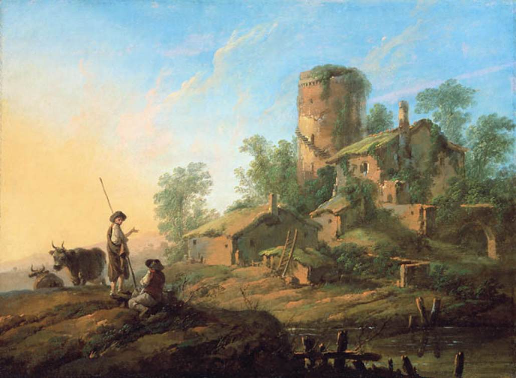 Pastoral Landscape with Shepherds, vintage artwork by Jean Pillement, 12x8" (A4) Poster