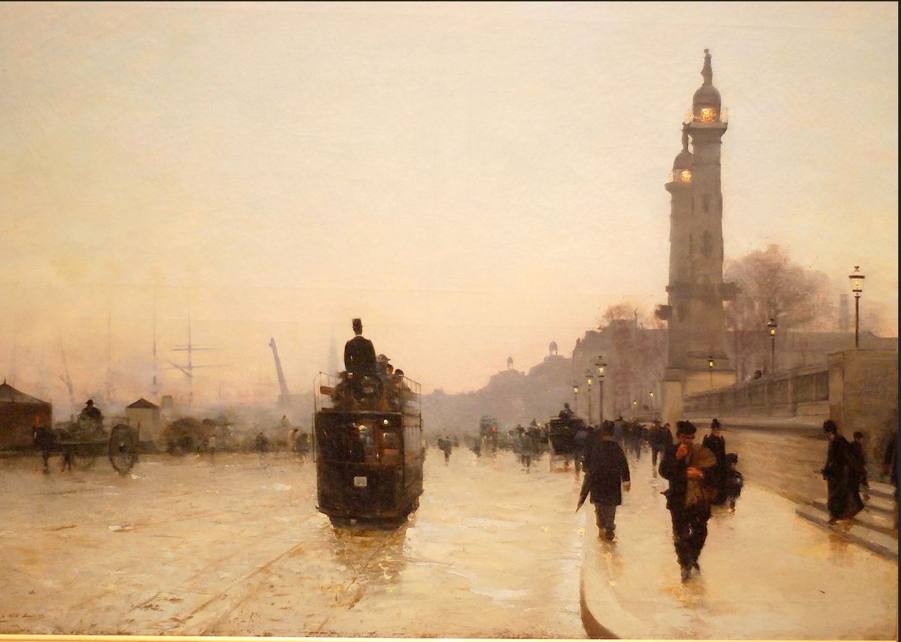 Le quai de Bacalan à Bordeaux le soir, vintage artwork by Alfred Smith, 12x8" (A4) Poster