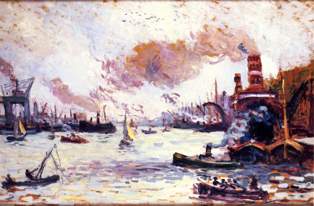 Boats in the Port of Rotterdam, vintage artwork by Maximilien Luce, 12x8" (A4) Poster