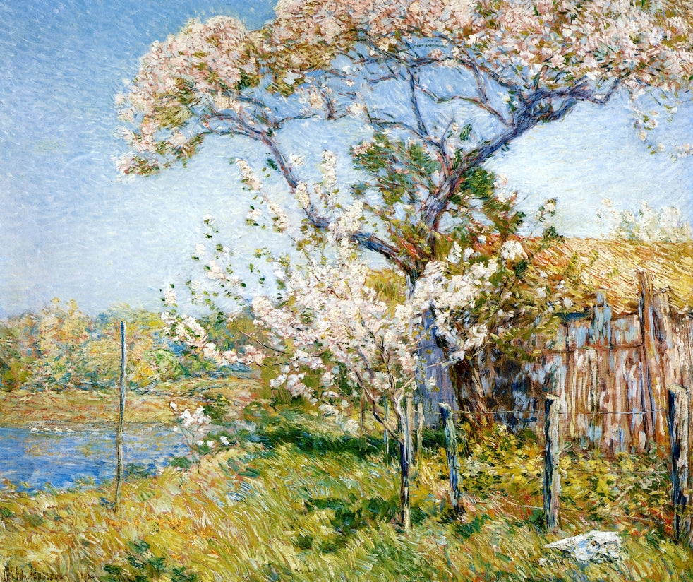 Apple Trees in Bloom, Old Lyme, vintage artwork by Childe Hassam, 12x8" (A4) Poster