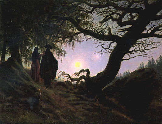 Man and Woman Contemplating the Moon, vintage artwork by Caspar David Friedrich, 12x8" (A4) Poster
