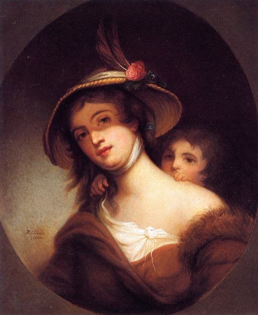 Portrait of a Girl with Bonnet, vintage artwork by Harriet Peale, A3 (16x12