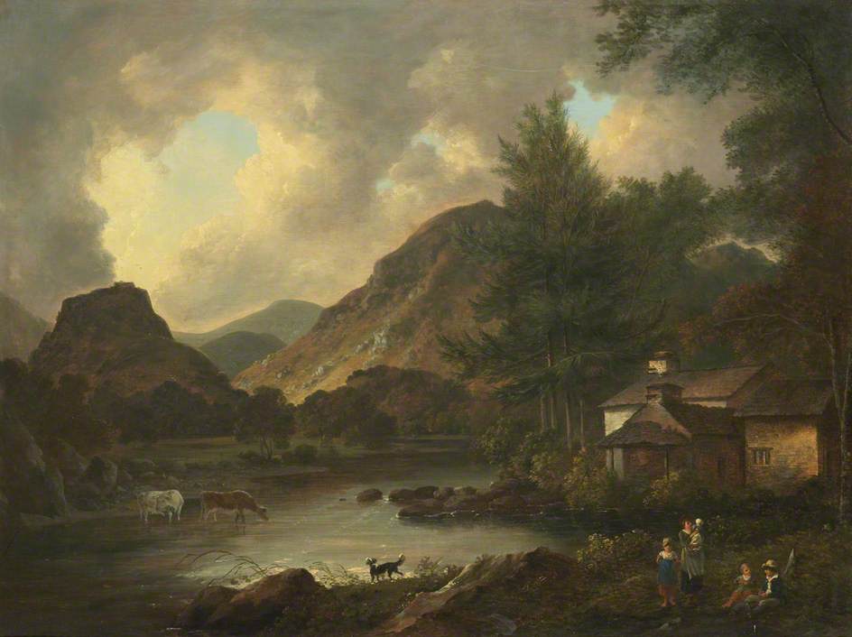 Castle Crag, Borrowdale, vintage artwork by Julius Caesar Ibbetson, 12x8" (A4) Poster