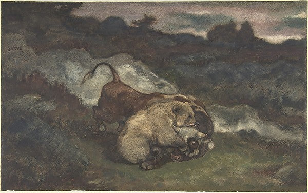 Bear Killing a Bull, vintage artwork by Antoine-Louis Barye, A3 (16x12") Poster Print