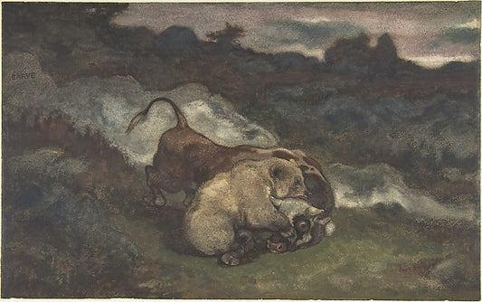 Bear Killing a Bull, vintage artwork by Antoine-Louis Barye, A3 (16x12") Poster Print