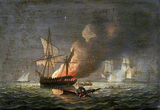 HMS 'Seahorse' Capturing the 'Badiri-i-Zaffer', 6 July 1808, vintage artwork by Thomas Buttersworth, 12x8" (A4) Poster