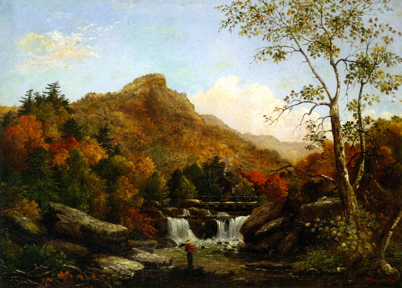 Autumn Landscape with Boy Fishing, vintage artwork by Christopher Pearse Cranch, A3 (16x12") Poster Print