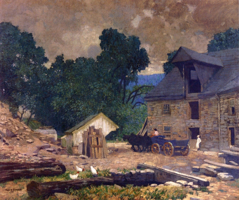 The Mill Yard, vintage artwork by Robert Spencer, 12x8" (A4) Poster