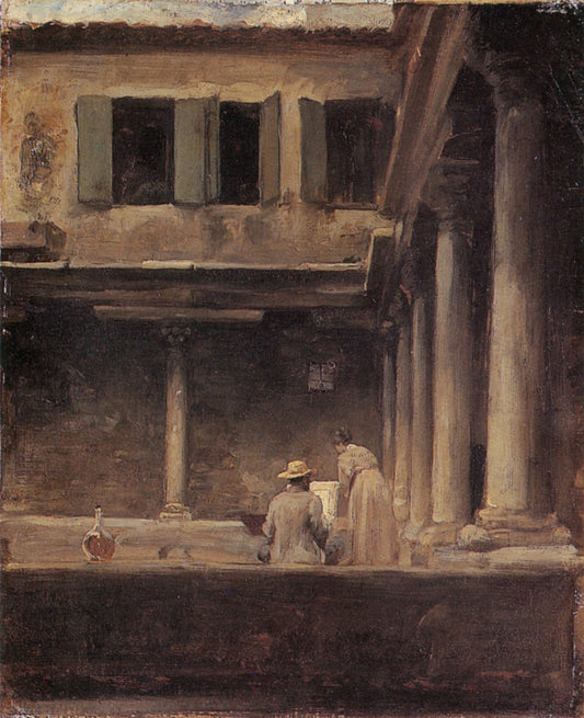 An Artist Sketching in the Cloister of S. Gregorio, Venice, vintage artwork by Sir Frederic Lord Leighton, 12x8" (A4) Poster