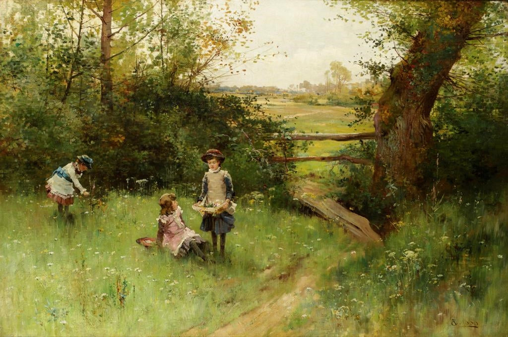 Gathering May Flowers, vintage artwork by Alfred Augustus Glendening Sr., 12x8" (A4) Poster