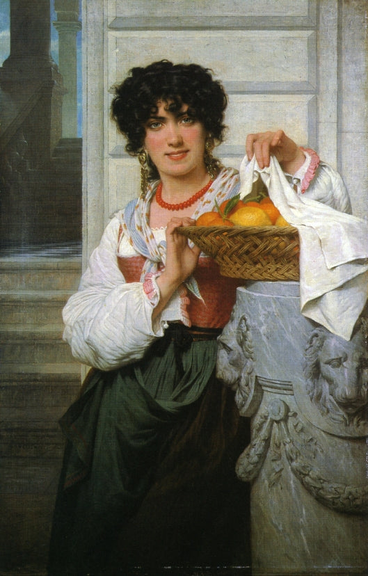 Pisan Girl with Basket of Oranges and Lemons, vintage artwork by Pierre-Auguste Cot, 12x8" (A4) Poster
