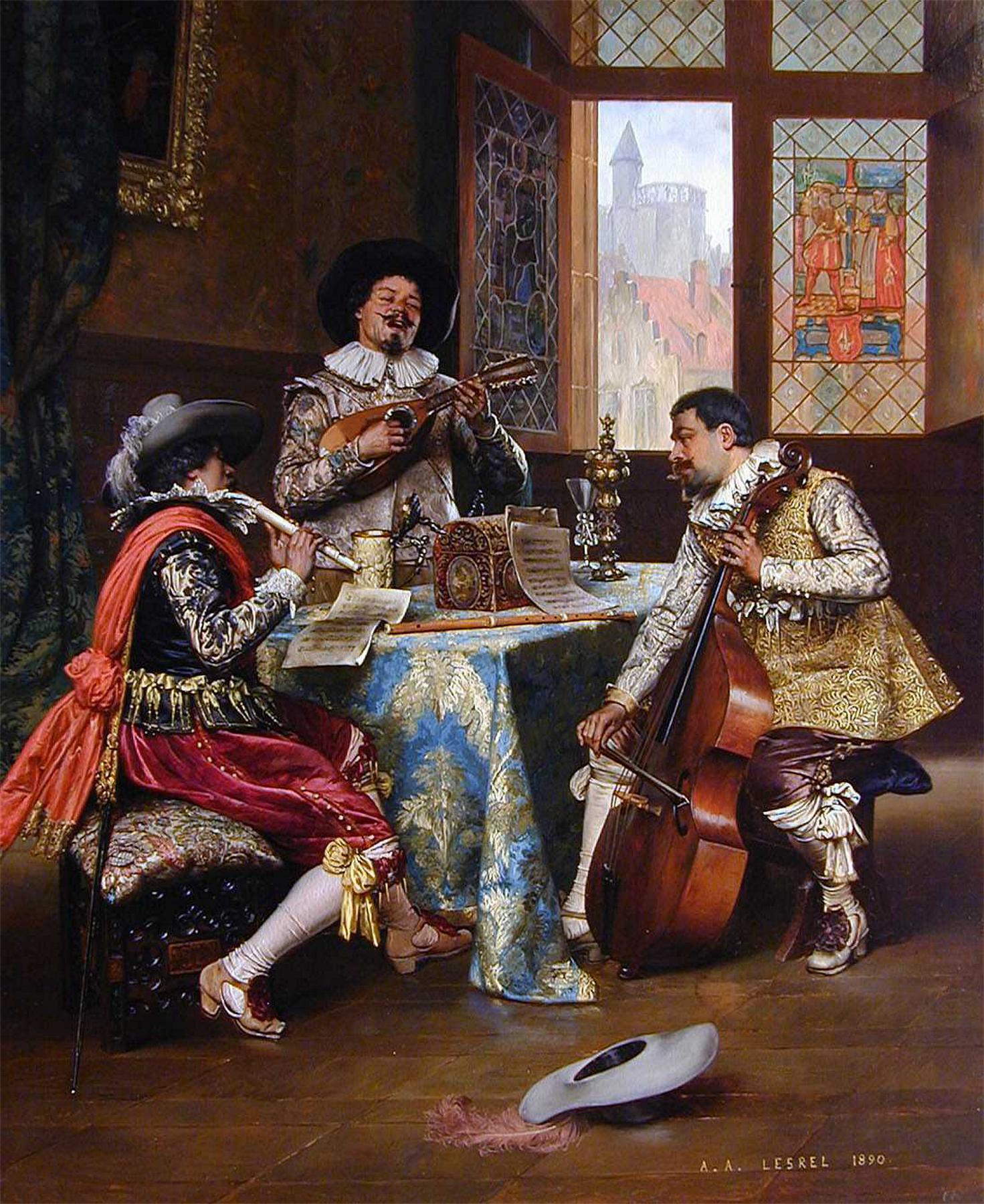 The Musical Trio, vintage artwork by Adolphe Alexander Lesrel, 12x8" (A4) Poster