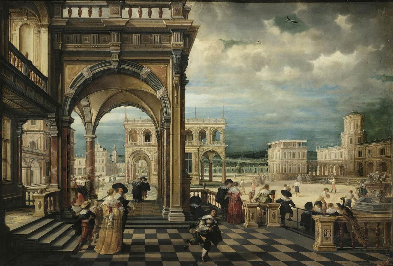 An Italian Palace, vintage artwork by Hendrick van Steenwijck the Younger, 12x8" (A4) Poster