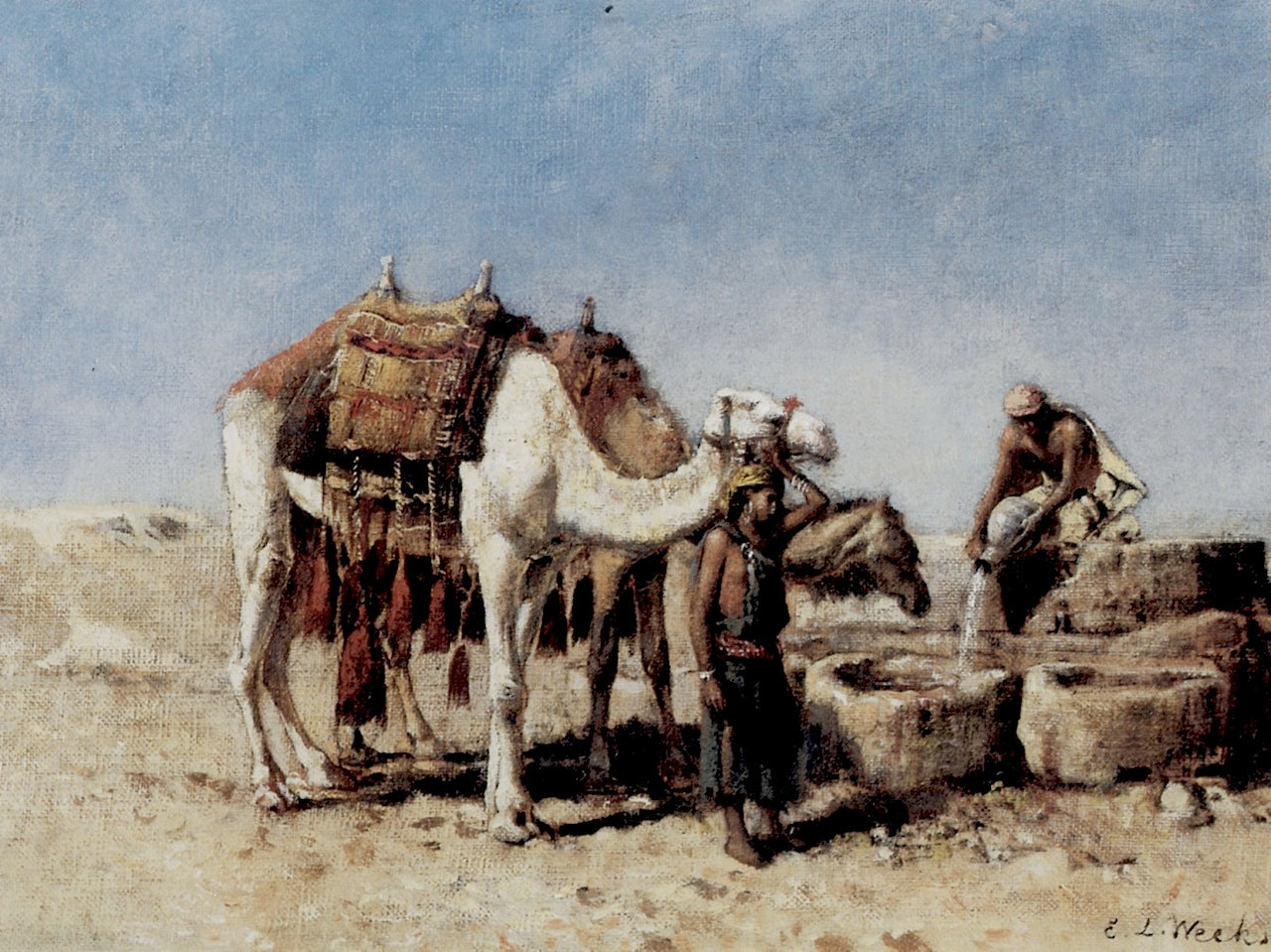Camels at a Well, Tangiers, vintage artwork by Edwin Lord Weeks, 12x8" (A4) Poster