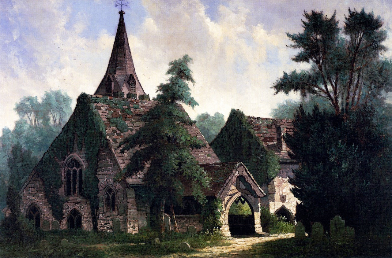 Stoke Poges Church, England, vintage artwork by Edwin Deakin, 12x8" (A4) Poster