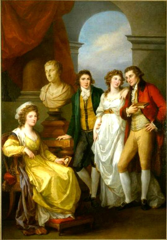 Family portrait of Catherine Petrovna Baryatinskiy, her son Ivan Baryatinskiy and daughter Anna with her husband Count Nikolai Aleksandrovich Tolstoy, vintage artwork by Angelica Kauffmann, 12x8" (A4) Poster
