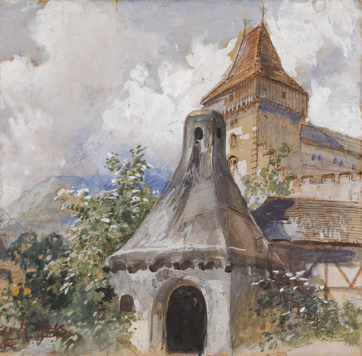 Castle and Oven, vintage artwork by Marie Egner, 12x8" (A4) Poster