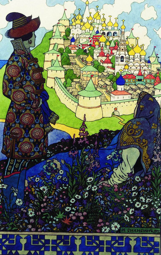 Prince Gvidon and the Queen, vintage artwork by Ivan Yakovlevich Bilibin, 12x8" (A4) Poster