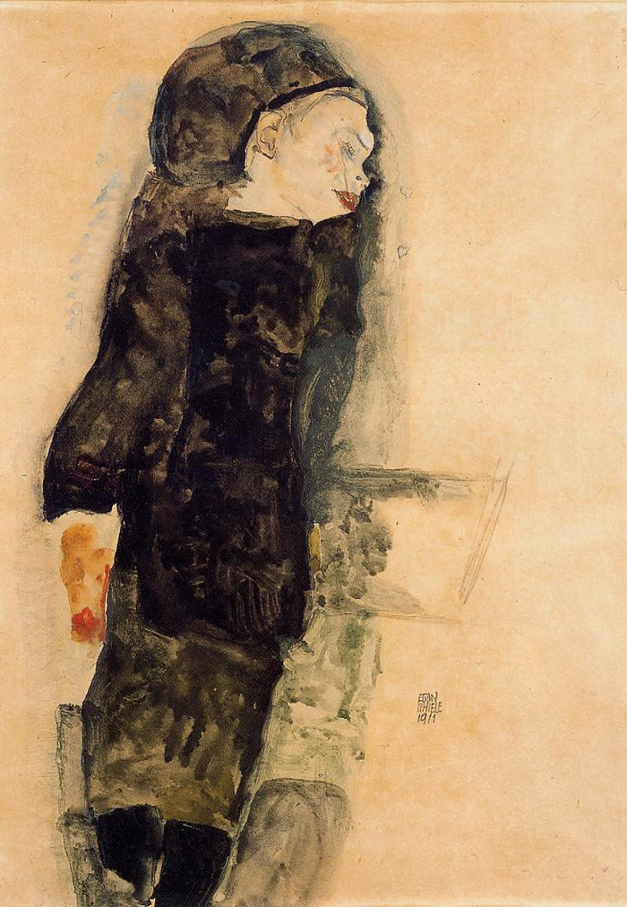 Child in Black, vintage artwork by Egon Schiele, 12x8