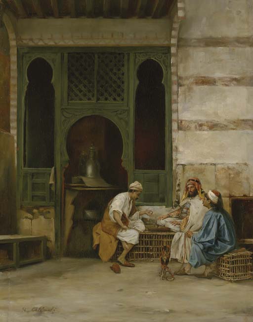 Chess Players, Cairo, vintage artwork by Stanislaus Poraj Chlebowski, 12x8" (A4) Poster